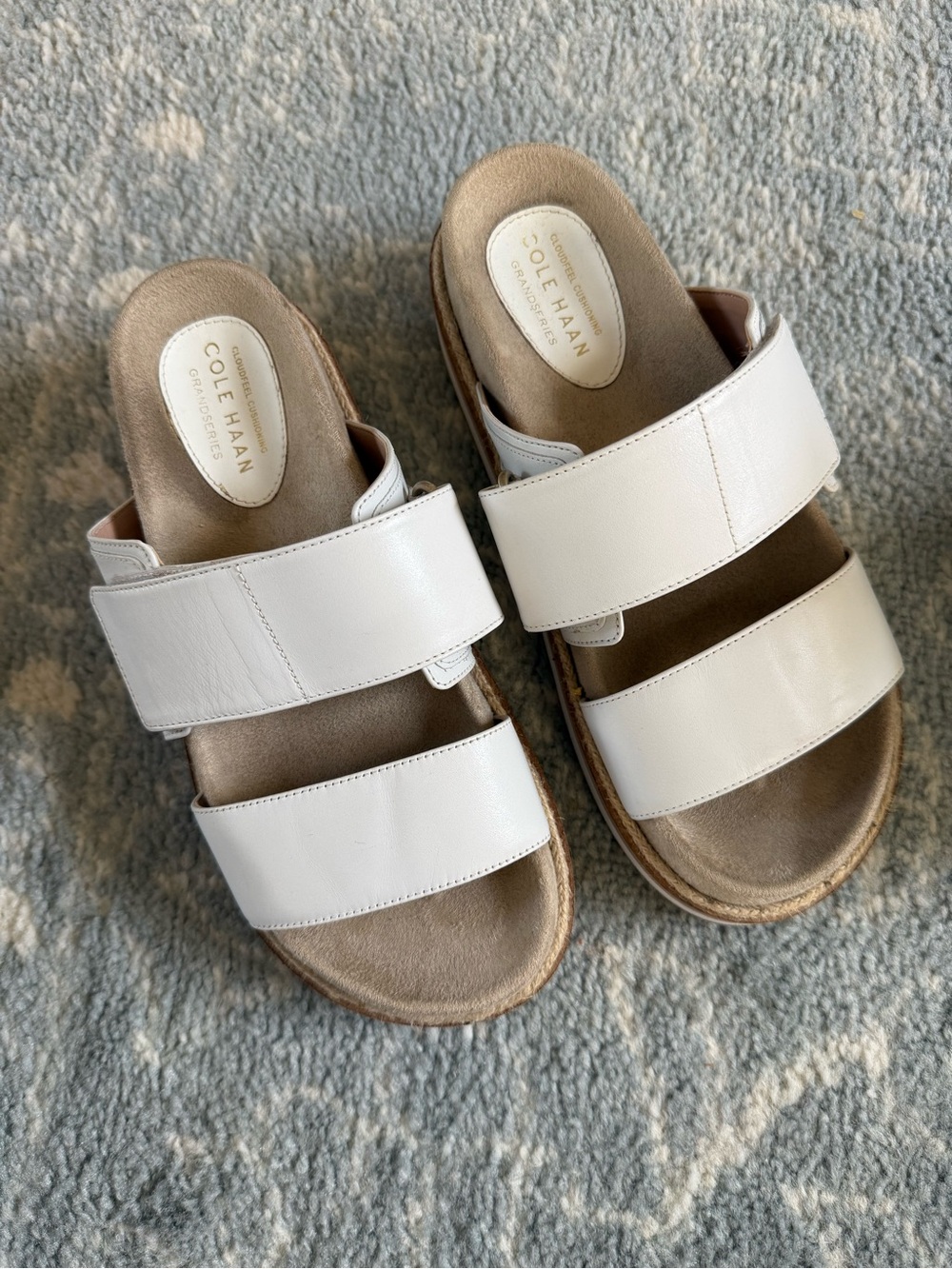 Cole Haan White Double-Strap Slide Sandals with Neutral Footbed